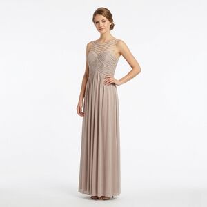 NWT Taupe Embellished Illusion Neck Gown Sz 6